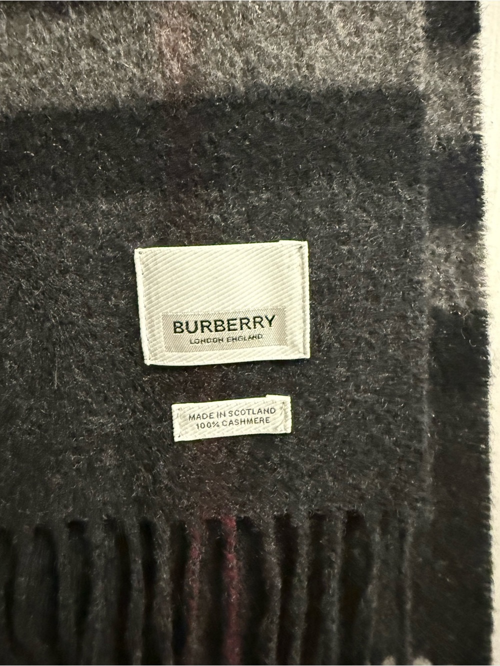 Burberry Charcoal Plaid Cashmere Scarf - Picture 2 of 3